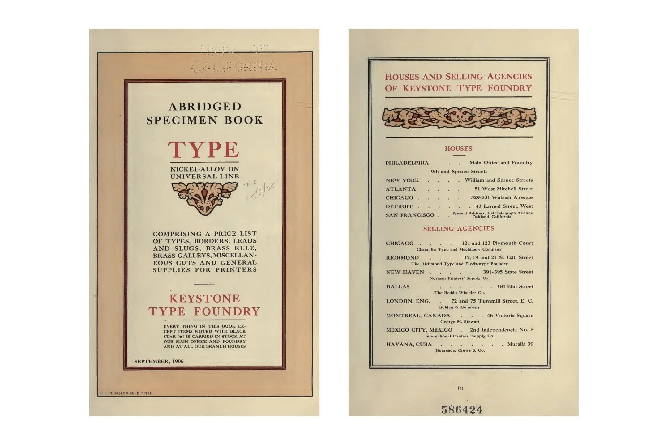 Abridged Specimen Book, 1906. Published by Keystone Type Foundry.