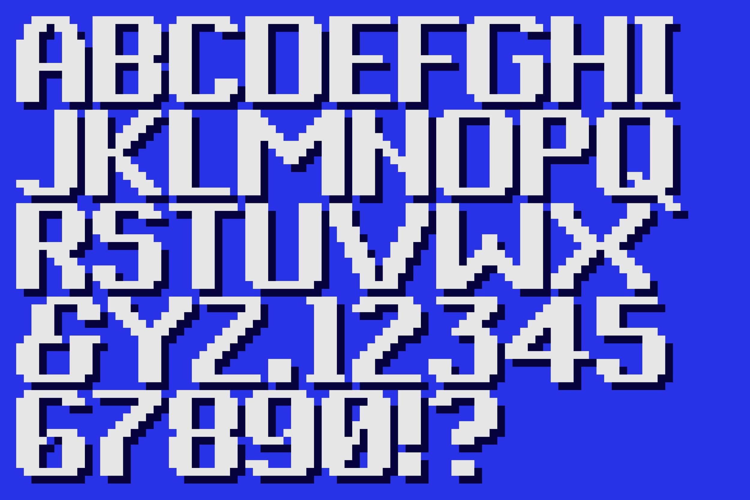 Basic character set in Boxal — a pixel font inspired by retro gaming and arcade typography.