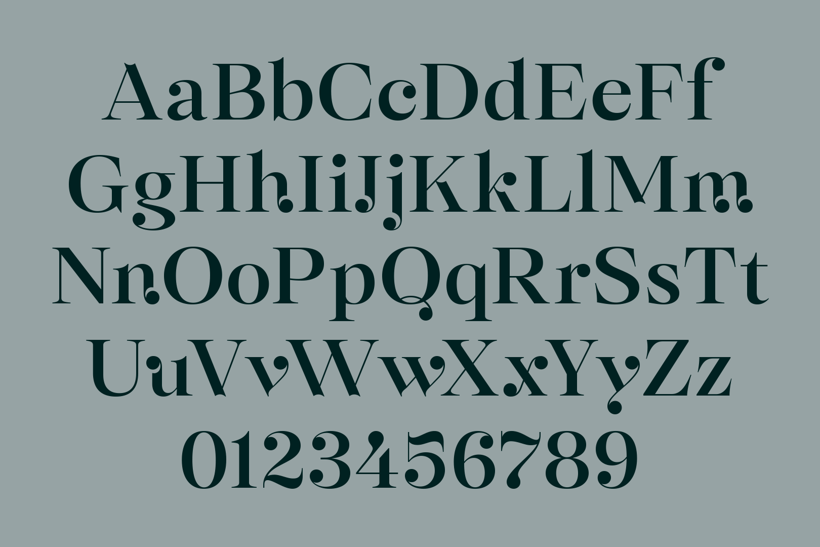 Selestin font showcasing the basic character set.
