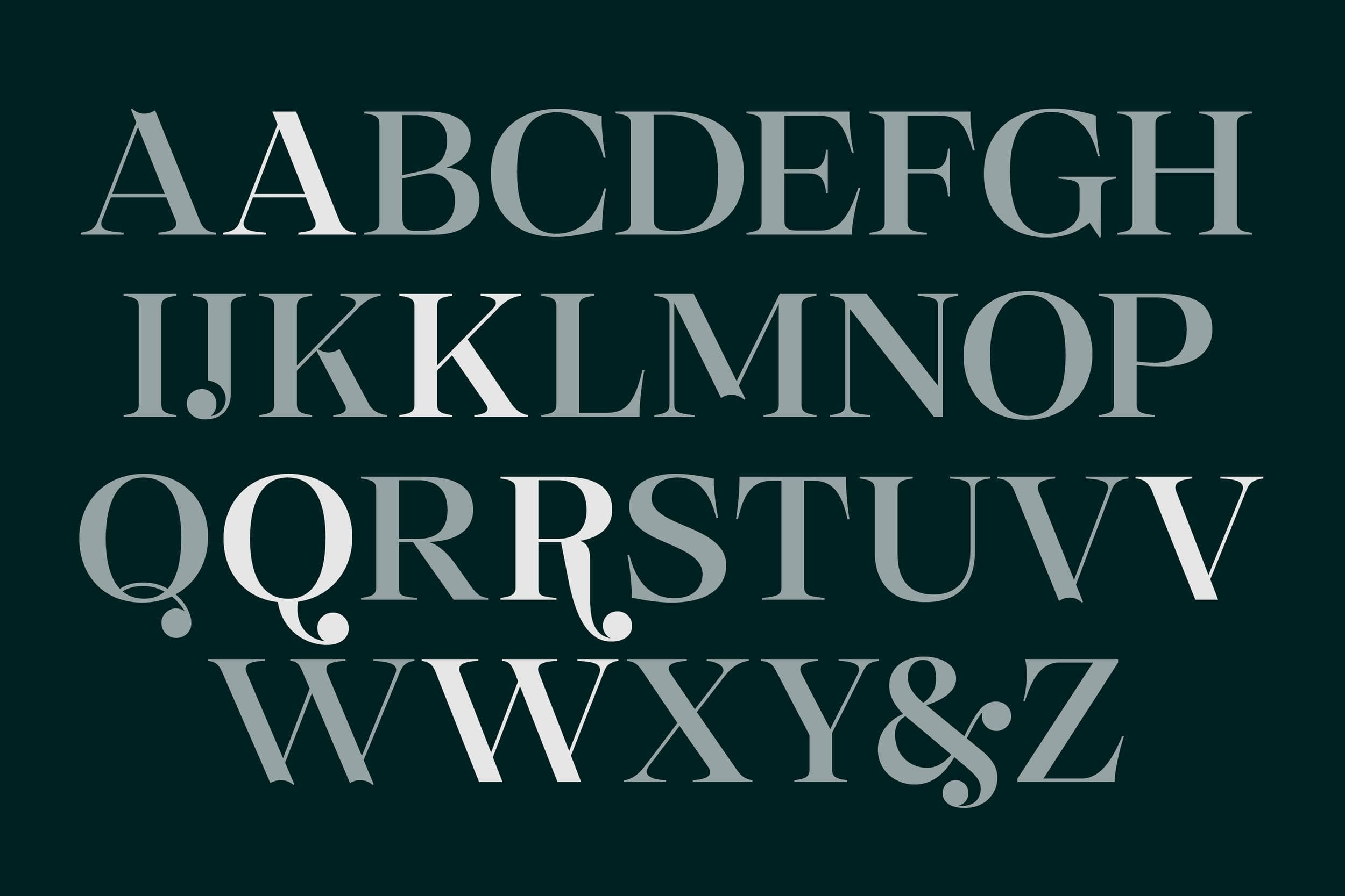 Selestin basic uppercase character set showing stylistic alternates with swash detailing.