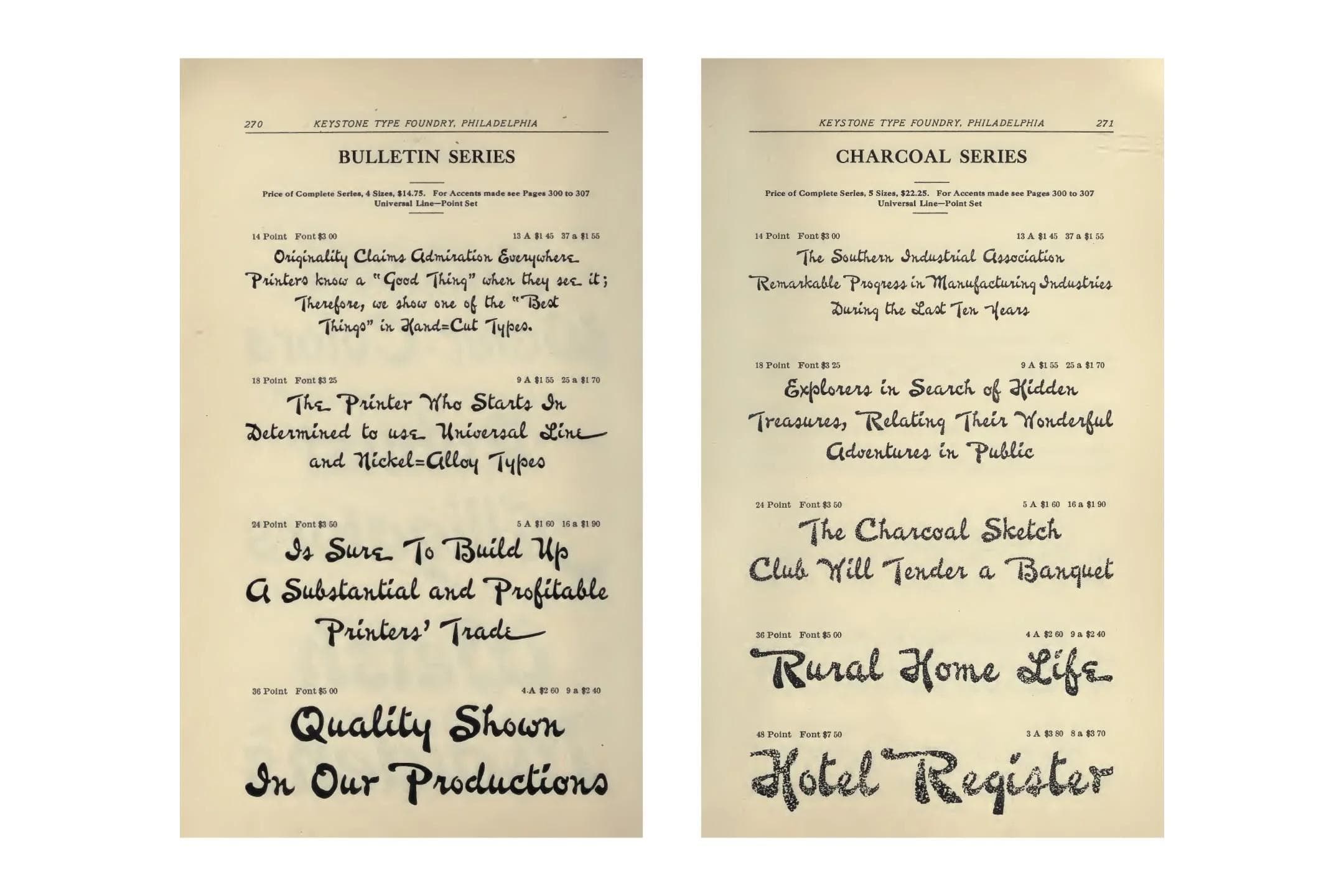 Page 274–275, Abridged Specimen Book, 1906. Published by Keystone Type Foundry.
